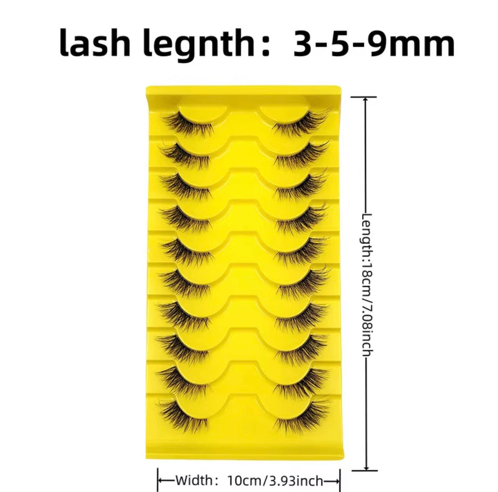10 Pairs Faux False Eyelashes, Wispy Cat Eye Design