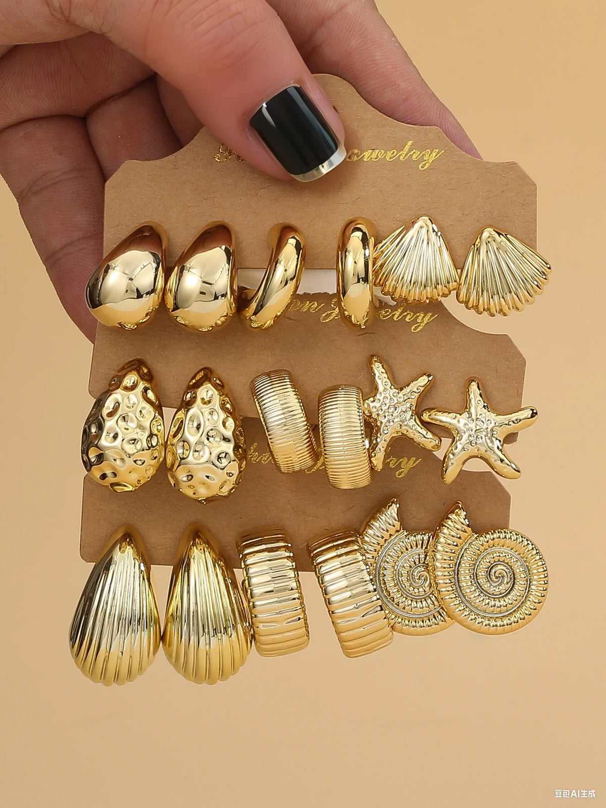 3/6 Pairs Gold Earrings Set