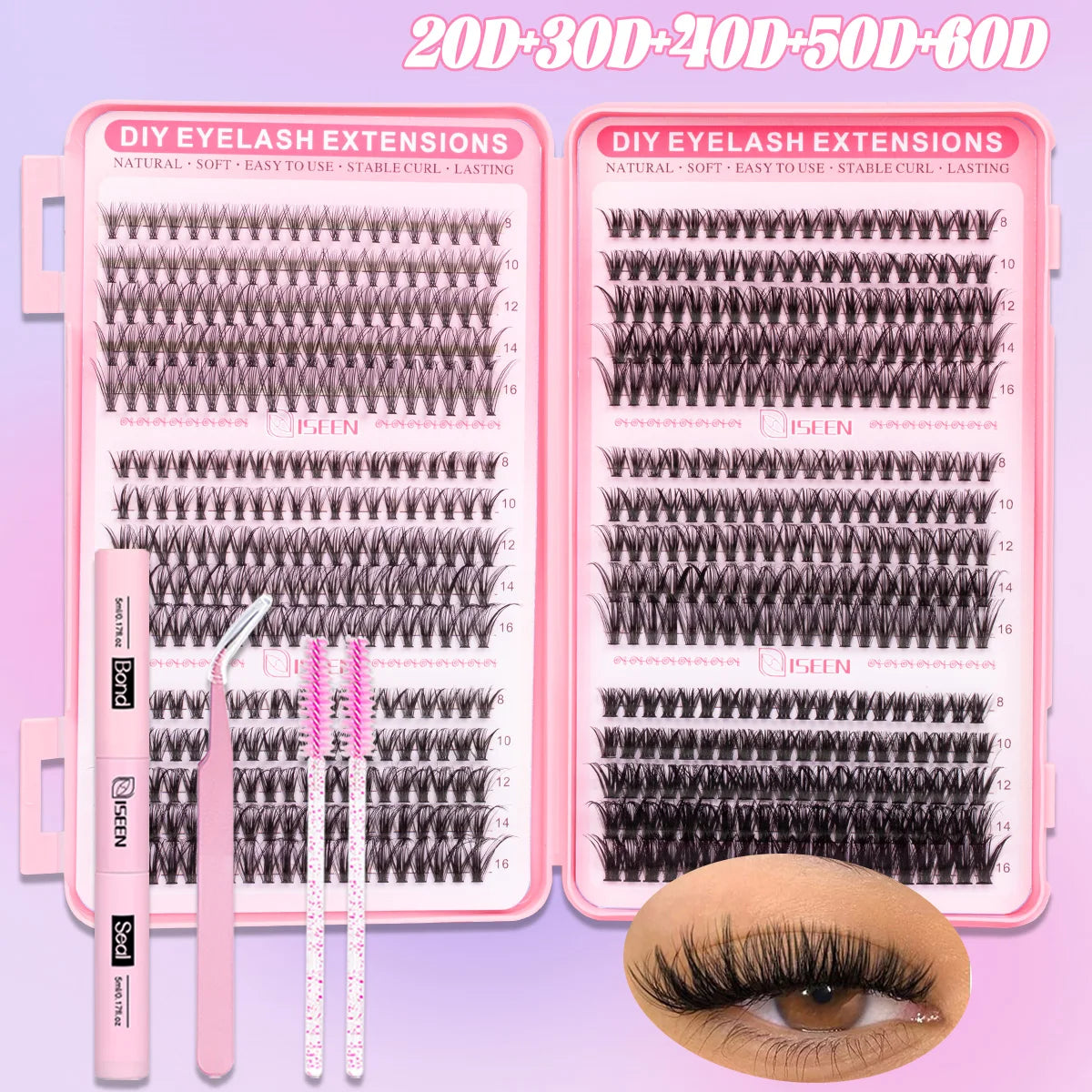 Lash Clusters Kit with Lash Bond And Seal And Eyelash Tweezers Makeup