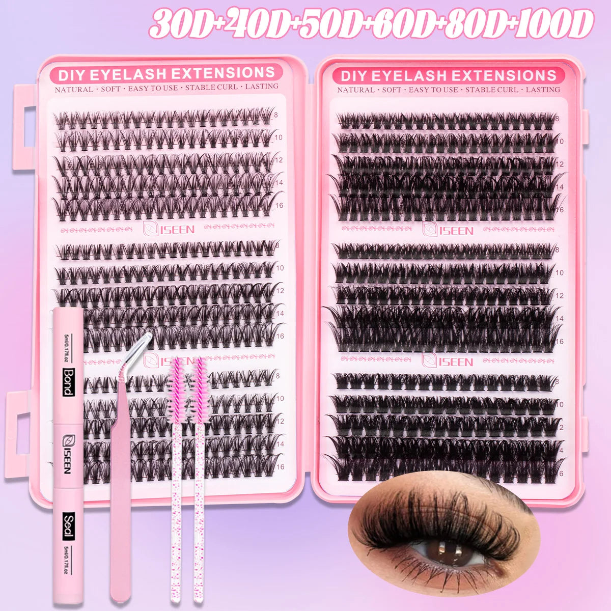 Lash Clusters Kit with Lash Bond And Seal And Eyelash Tweezers Makeup