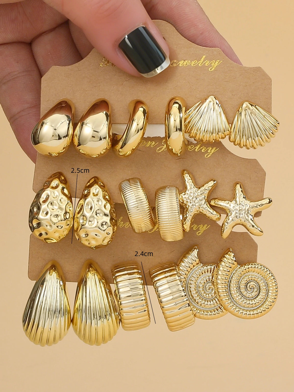 3/6 Pairs Gold Earrings Set