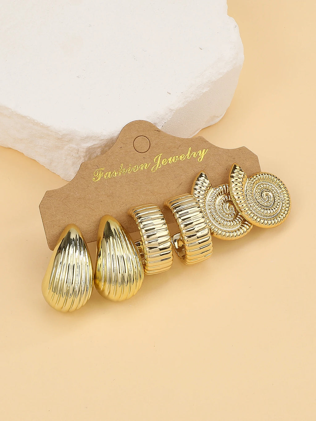 3/6 Pairs Gold Earrings Set
