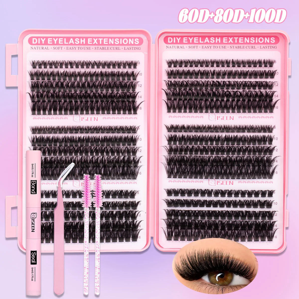 Lash Clusters Kit with Lash Bond And Seal And Eyelash Tweezers Makeup